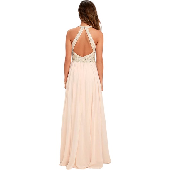 Amelia Couture Princess Champagne Beaded Maxi Formal Event Dress 4 - Picture 4 of 14